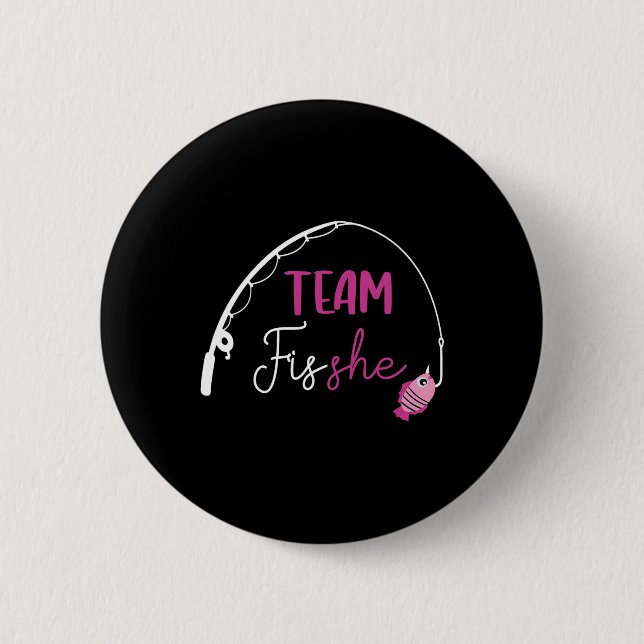 Team Fish She Shirt Fishing Gender Offenlegung Par Button (Vorderseite)
