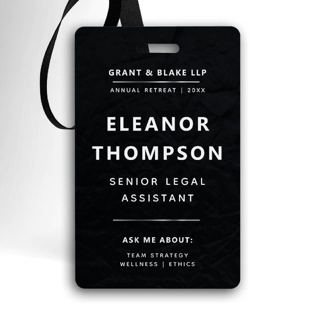 Team Gebäude Black Modern QR Business Ausweis (team building business corporate qr  black badge law firm attorney real estate manager paralegal)