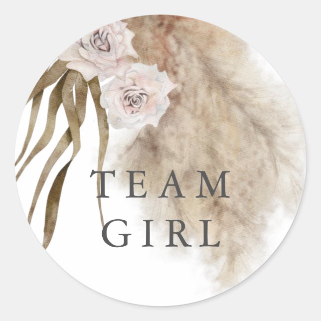 Team Girl Gender Reveal Party Abstimmung Pampas Gr Runder Aufkleber (Vorderseite)