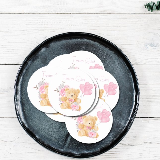 Team Girl Gender Reveal Party Vote Bear Runder Aufkleber (Von Creator hochgeladen)