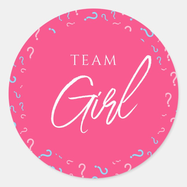 Team Girl Gender Reveal Pink Fuchsia Runder Aufkleber (Vorderseite)