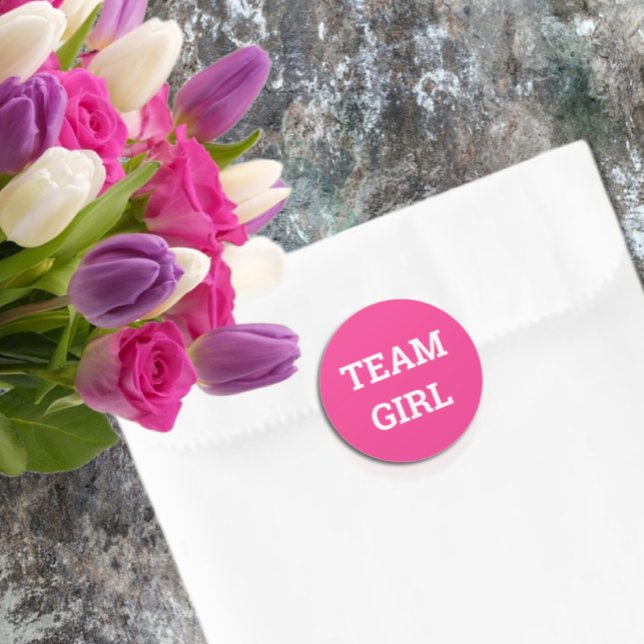 Team Girl Gender Reveal Runder Aufkleber (Von Creator hochgeladen)
