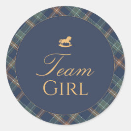 Team Girl Gender Reveal Voting Sticker Navy Plaid
