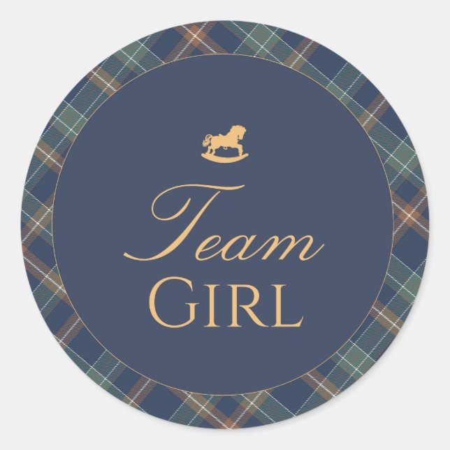 Team Girl Gender Reveal Voting Sticker Navy Plaid (Vorderseite)