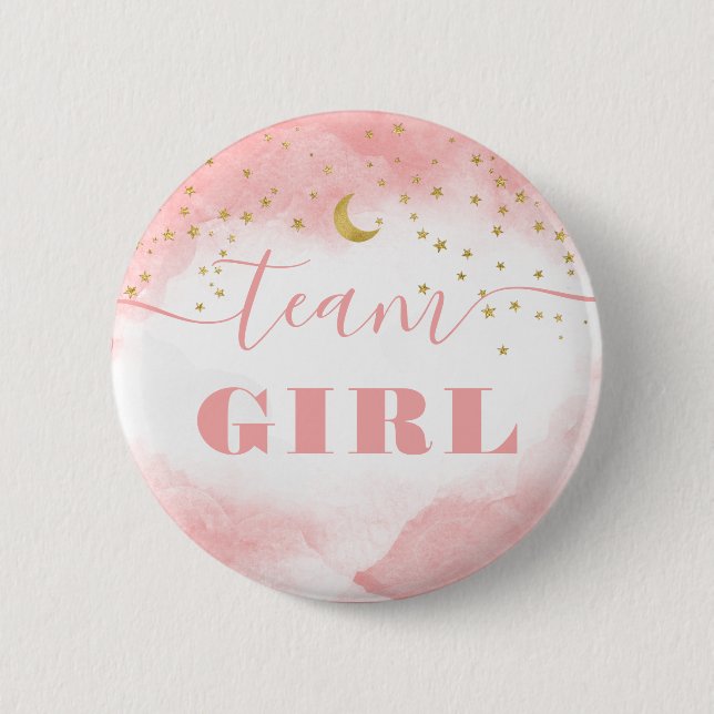 Team Girl Gender Reveal Watercolor Button (Vorderseite)