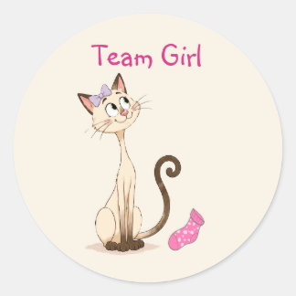 Team Girl Geschlechtsenthüllung / Süße Clara Katze Runder Aufkleber