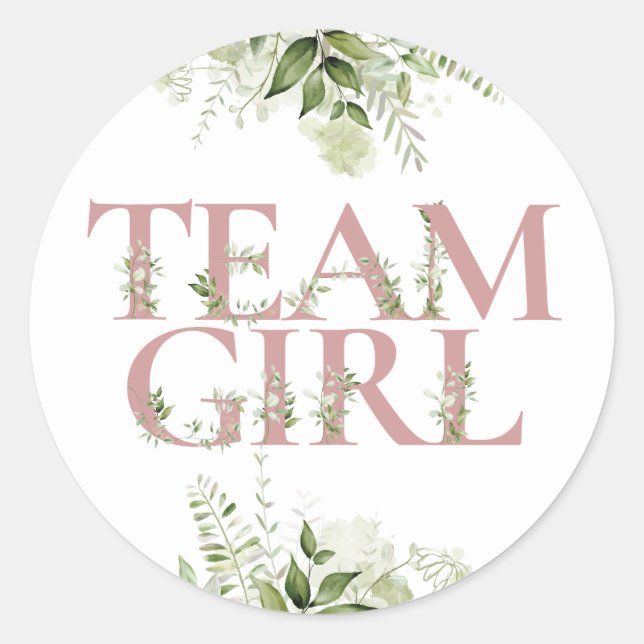 Team Girl Greenery Blumengeschlecht offenbart Abst Runder Aufkleber (Vorderseite)