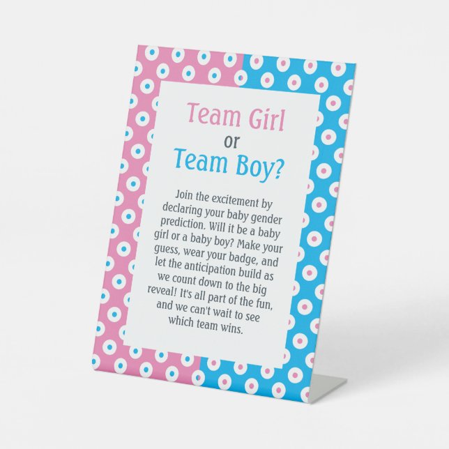Team Girl oder Team Boy Polka-Dot Sockelschild (Vorderseite)