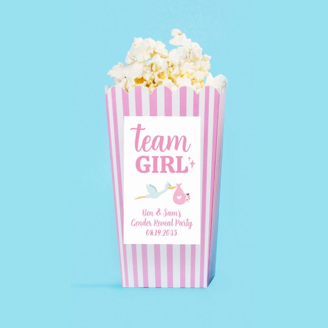 Team Girl Pink Gender Reveal Party Custom Popcorn Rechteckiger Aufkleber (Team Girl Pink Gender Reveal Party Custom Popcorn Rectangular Sticker
)