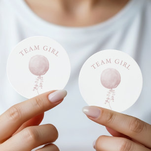 Team Girl Pinker Luftballon Minimalistisches Gesch Runder Aufkleber