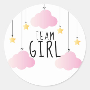 Team Girl Sterne Rosa Wolken Geschlecht Enthüllung Runder Aufkleber