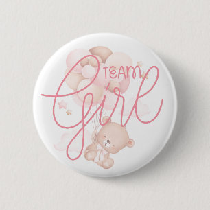 Team Girl Wasserfarben-Teddybär Geschlechter-Enthü Button
