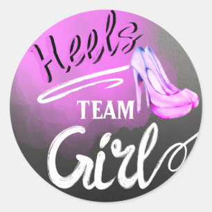 Team Girl Wheels oder Heels Geschlecht offenbaren Runder Aufkleber