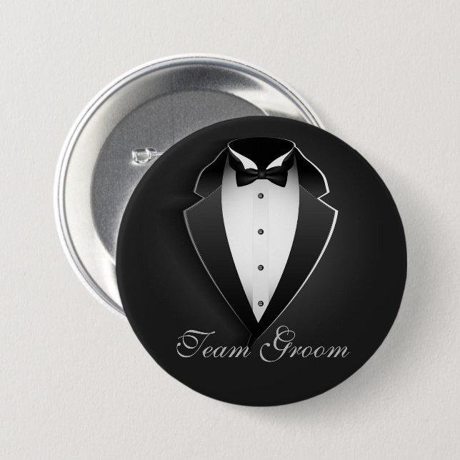 Team Groom Classy Tuxedo Button (Vorne & Hinten)