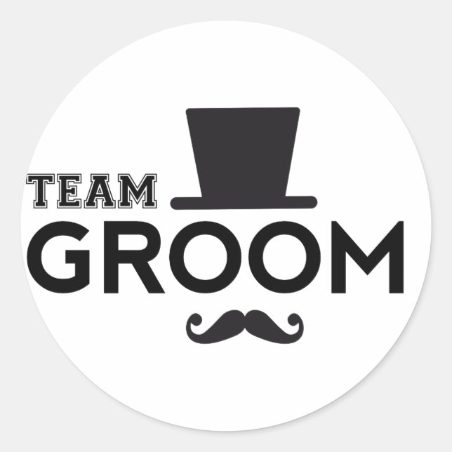 Team Groom mit Hut und Schnurrbart Runder Aufkleber (Vorderseite)