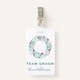 Team Groom Rustic Floral & Greenery Wreath Wedding Ausweis