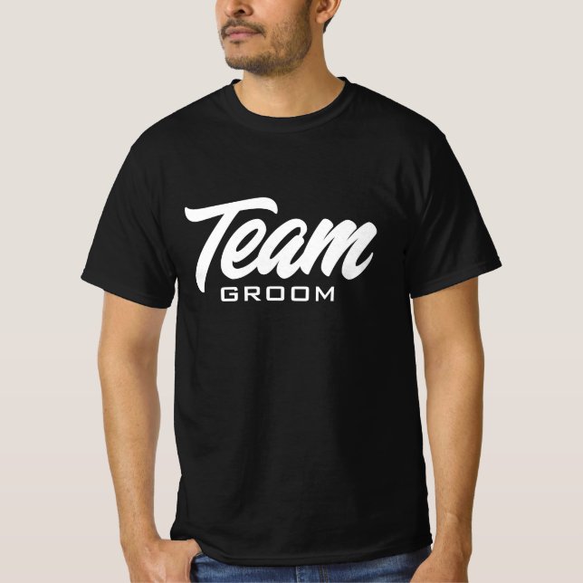 Team Groom Schwarz-Weiß-Hochzeitsspiel T-Shirt (Vorderseite)