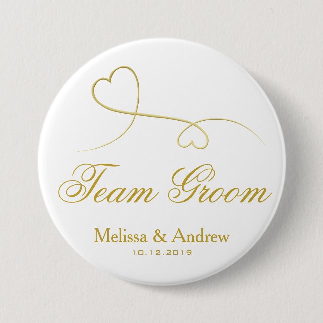 Team Groom | Zwei goldene Herzen Hochzeit Button (Vorderseite)