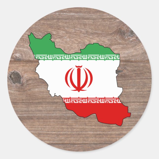 Team iran Flag Map auf Holz Runder Aufkleber (Vorderseite)