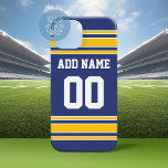 Team Jersey mit Individuelle Name und Nummer Case-Mate iPhone 14 Pro Max Hülle<br><div class="desc">Blau und Gelb Farben - Wenn Sie Fantasy Football Team Besitzer sind,  machen Sie Ihre eigenen Produkte und zeigen Sie Ihren Freunden! Oder - Spielst du High School Football und will ein Memento? Dieses Jersey Design ist perfekt für jeden,  der Sport spielt.</div>