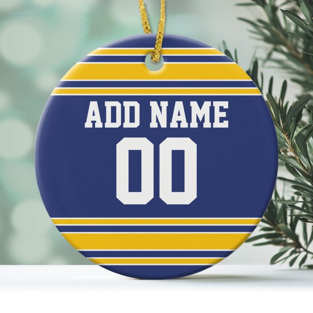 Team Jersey mit Individuelle Name und Nummer Keramik Ornament (Personalized Christmas Ornament - Football Sorts Jersey Stripes)