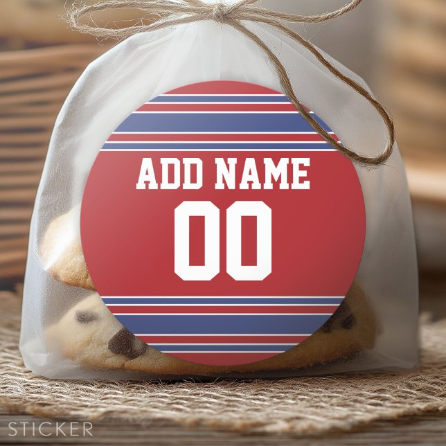 Team Jersey mit Individuelle Name und Nummer Runder Aufkleber (Custom Sticker for Party Favors and Envelopes)