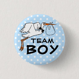 Team-Jungen-Storch-Babyparty-Geschlecht decken auf Button