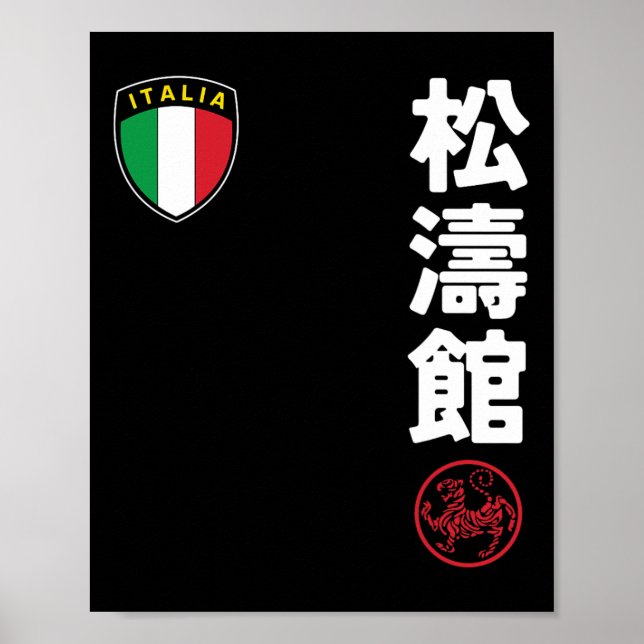 Team Karate Shotokan Italien Flaggen Kanji Japanis Poster (Vorne)