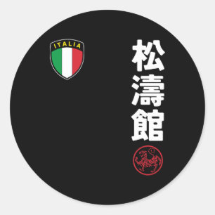 Team Karate Shotokan Italien Flaggen Kanji Japanis Runder Aufkleber