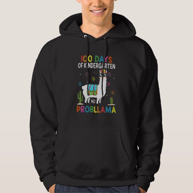 Team Kindergarten No Prob Llama Teacher 100 Days o Hoodie (Vorderseite)