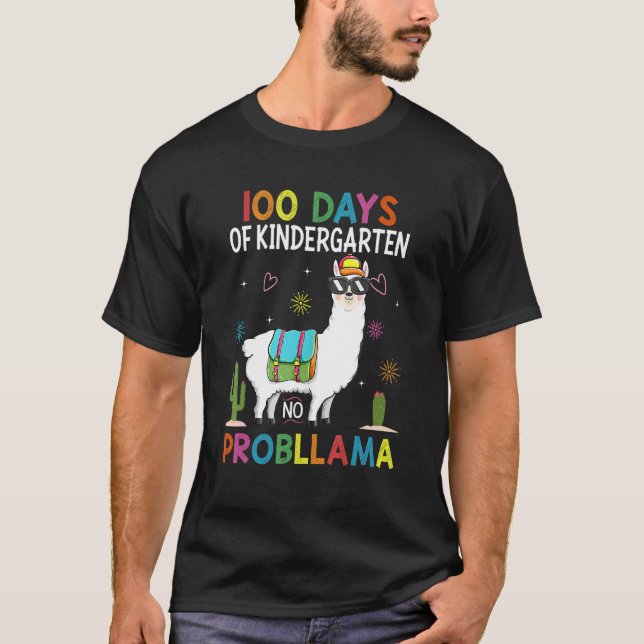 Team Kindergarten No Prob Llama Teacher 100 Days o T-Shirt (Vorderseite)