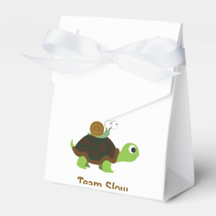 Team-langsame niedliche Cartoon-Schildkröte und Geschenkschachtel