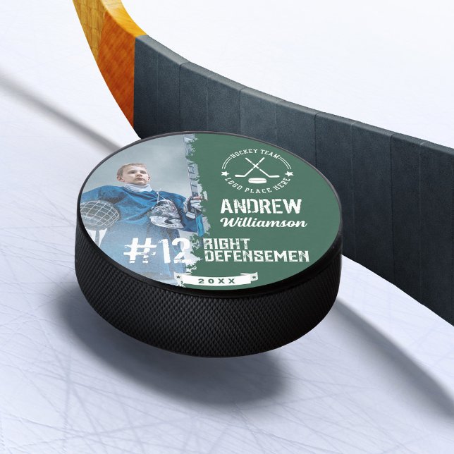 Team Logo Hockey Player Name Jersey Number & Photo Eishockey Puck (Team Logo Hockey Player Name Jersey Number & Photo Hockey Green Puck)