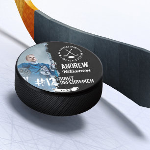 Team-Logo Hockey-Spieler Name Trikotnummer & Foto Eishockey Puck