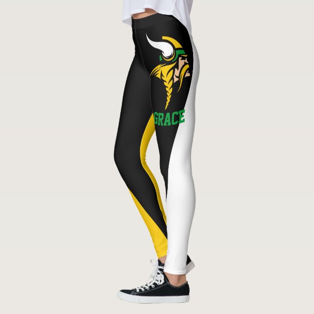 Team & Lüfter Schwarz/Grün/Gold/Weiß-Maskottchen Leggings (Links)