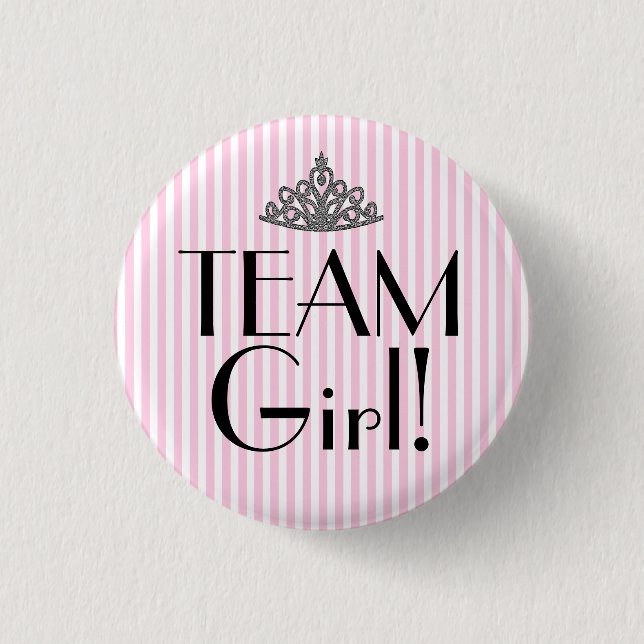 Team-Mädchen Stripes rosa Babyparty Button (Vorderseite)