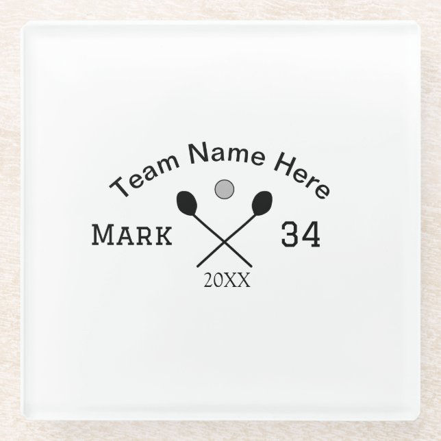 Team Name hier geben Name Nummer Ball Paddle Golf Glasuntersetzer (Vorderseite)