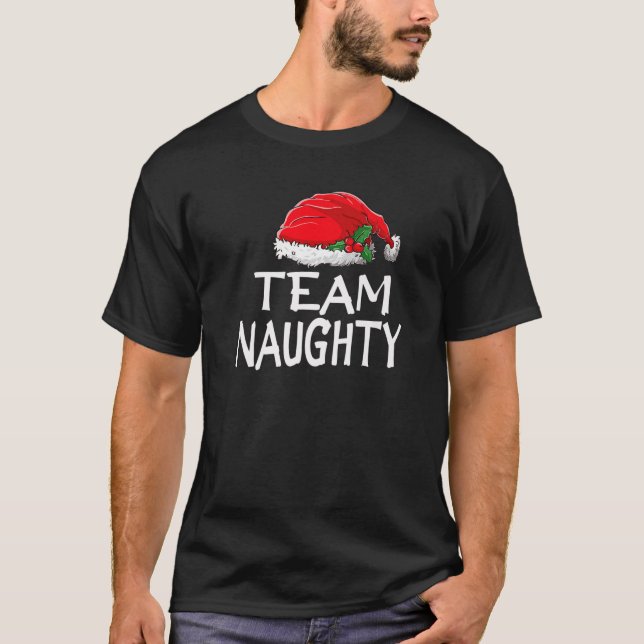 Team Naughty Funny Christmas Pajamas Santa Claus M T-Shirt (Vorderseite)