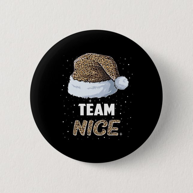 Team Nice Santa Leopard Hat Pajamas Familie Xmas M Button (Vorderseite)