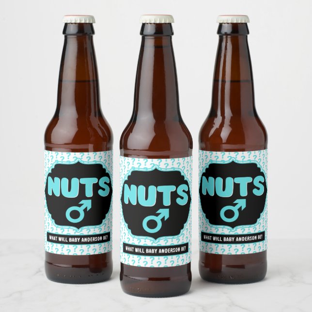 Team Nuts Funny Gender Reveal Baby Shower Bierflaschenetikett (Flaschen)
