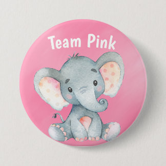 Team Pink Baby Elephant Girl Baby Showraten Button