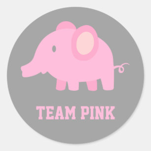 Team Pink, Baby-Girl-Elefant, Geschlechter-Enthüll Runder Aufkleber