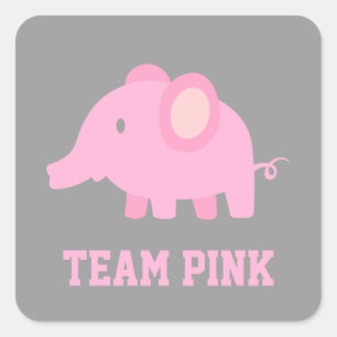 Team Pink, Baby Girl Elephant, Gender Reveal Party Quadratischer Aufkleber