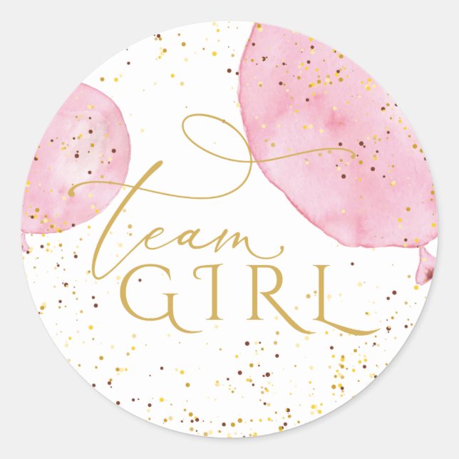 Team Pink Balloons Gender Reveal Runder Aufkleber (Vorderseite)