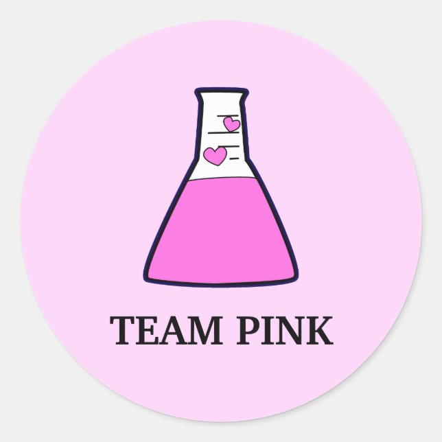 Team Pink Gender Reveal Science Beaker Runder Aufkleber (Vorderseite)