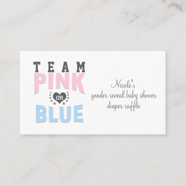 Team PINK oder BLUE Gender Reveval Diaper Raffle C Begleitkarte (Vorderseite)