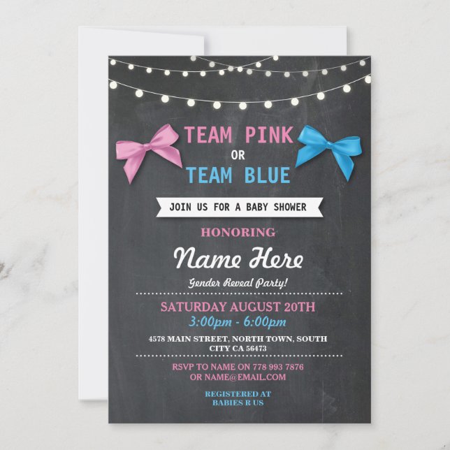 Team Pink or Blue Baby shower Invitation de la rév (Devant)