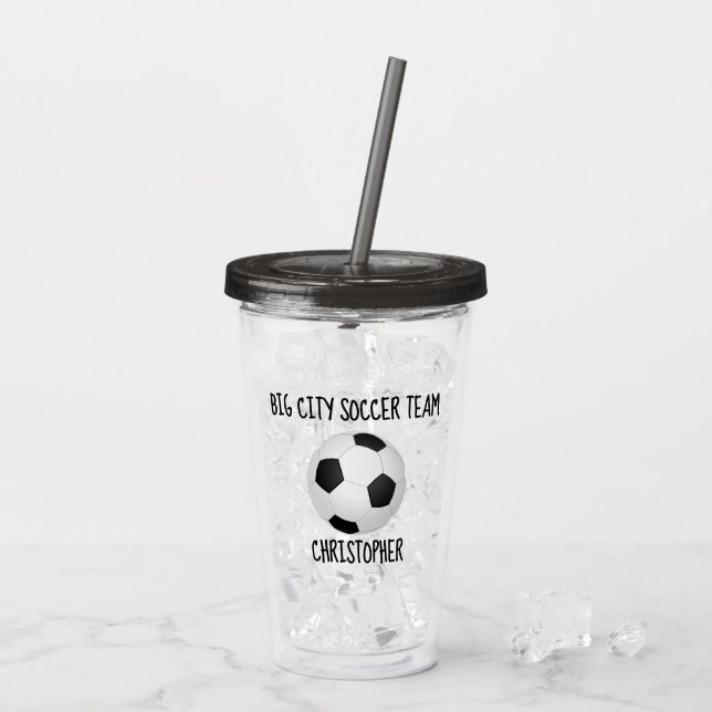 Team & Player Name Schwarz und Weiß-Fußball-Ball Acryltrinkbecher (Rückseite Ice)