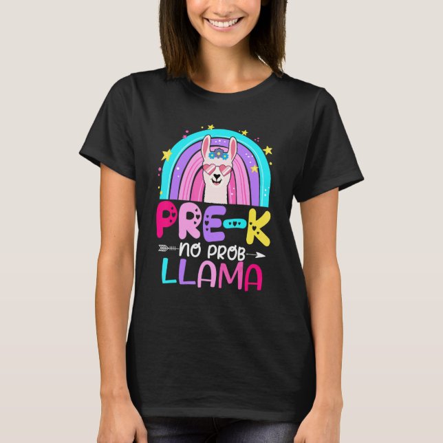 Team Pre k Teacher Rainbow No Prob Llama 100th Day T-Shirt (Vorderseite)