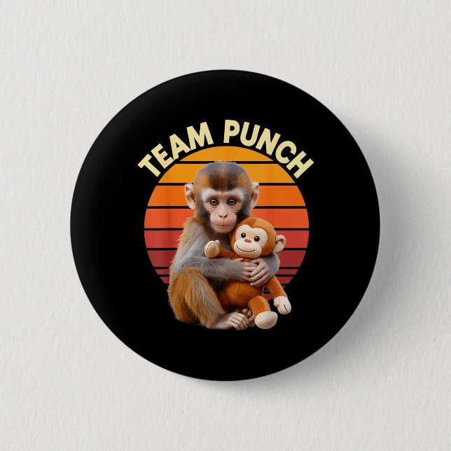 Team Punch Monkey Plush Retro Sun Button (Vorderseite)